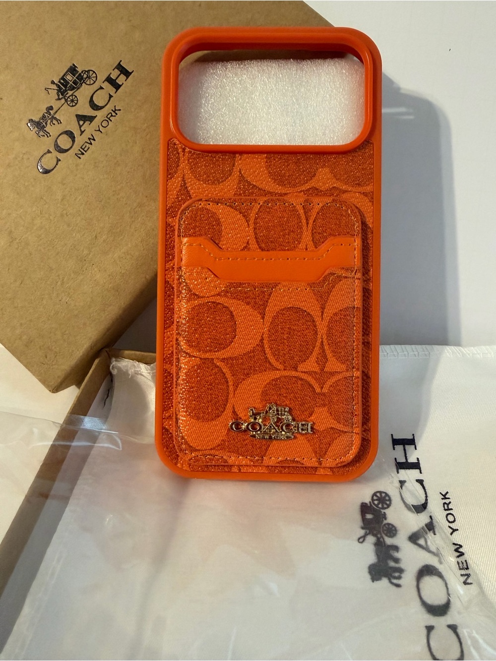 COACH Orange Signature Card Slot Phone Case